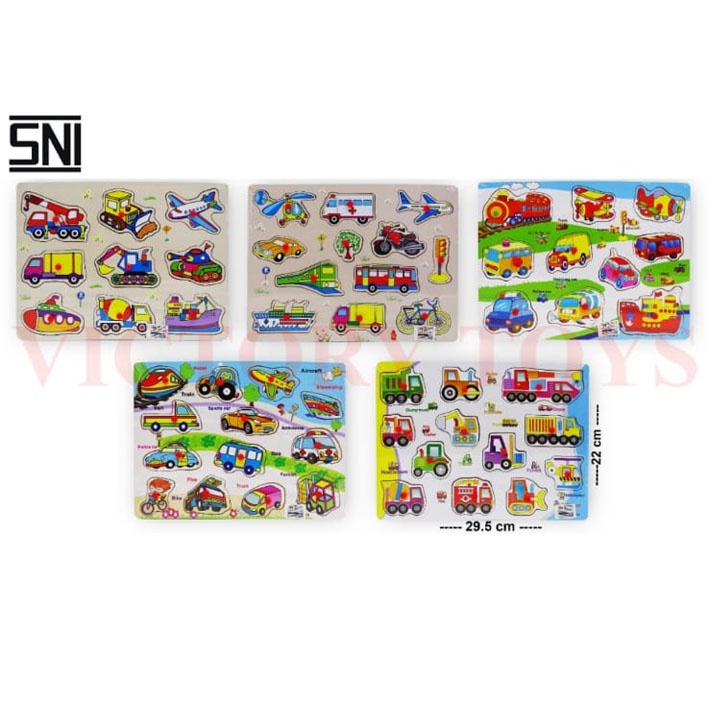 Puzzle Kayu Knob Transportasi RANDOM Mainan Edukasi Jigsaw Wooden Shape Kendaraan