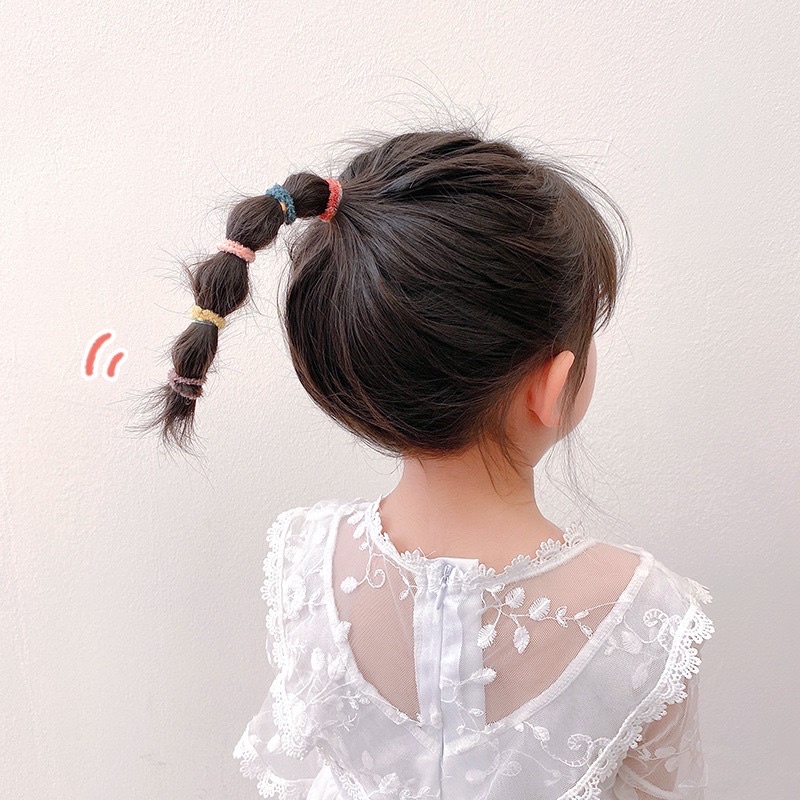 Delunashop IKAT RAMBUT KOREA 100PCS FREE POUCH Karet Warna Polos Gelang Tali Kunciran Aksesoris Anak Kuncir