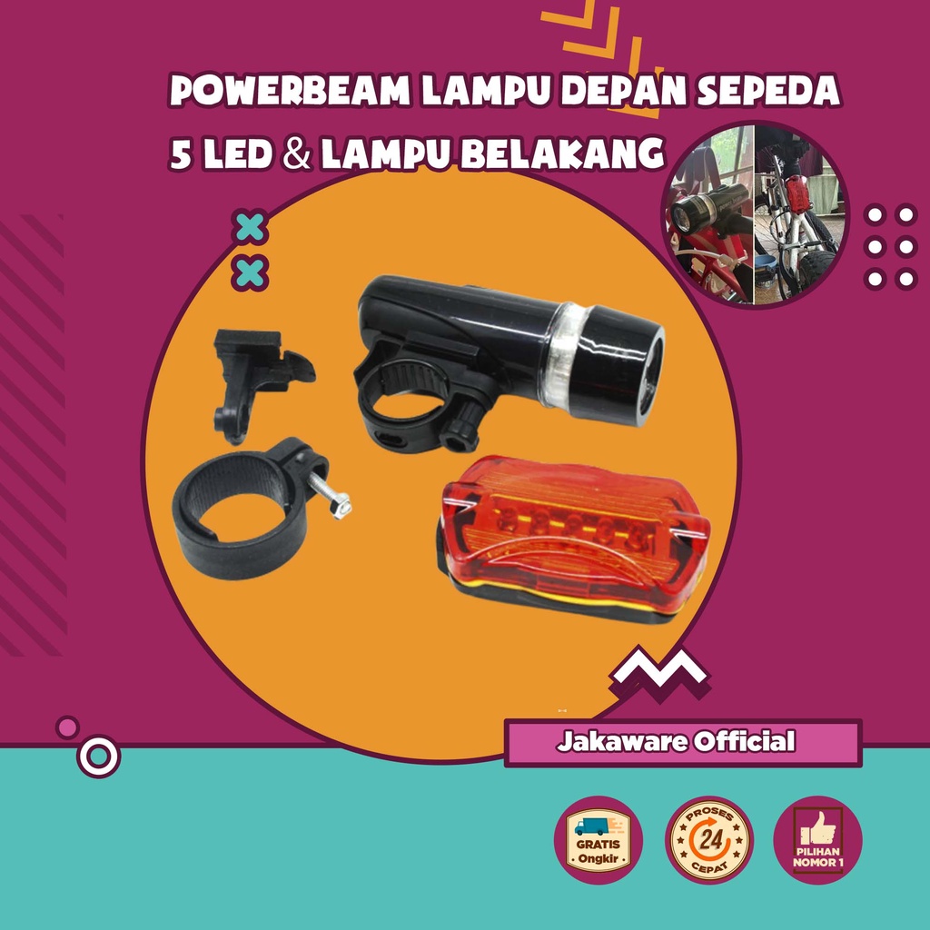 POWERBEAM LAMPU DEPAN SEPEDA 5 LED LAMPU BELAKANG SENTER SEPEDAH GUNUNG MTB LIPAT BALAP ONTEL JENGKI