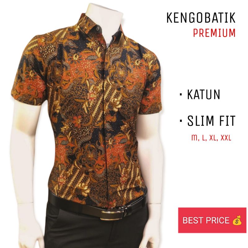 (GANBARU) BATIK PRIA SLIM FIT KATUN PREMIUM | KEMEJA BATIK NAKULA LENGAN PENDEK