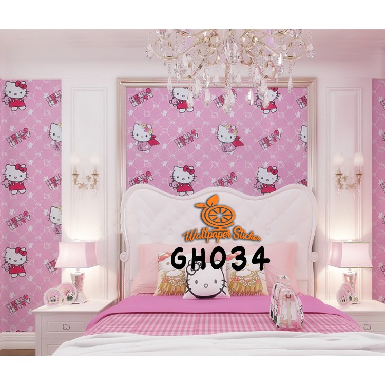 Wallpaper Stiker Dinding Motif karakter doraemon dan hello kitty wallpaper 3D 9meter high quality