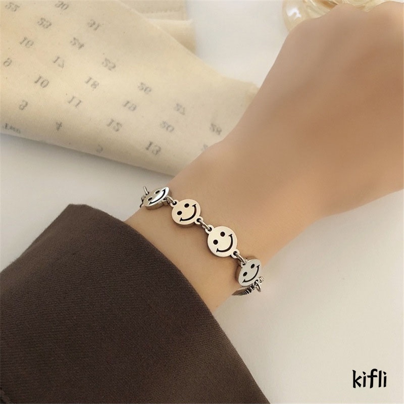 Korea Gelang Smiley Metal,Hip-Hop,Serut Aksesoris Fashion,Pria Dan Wanita