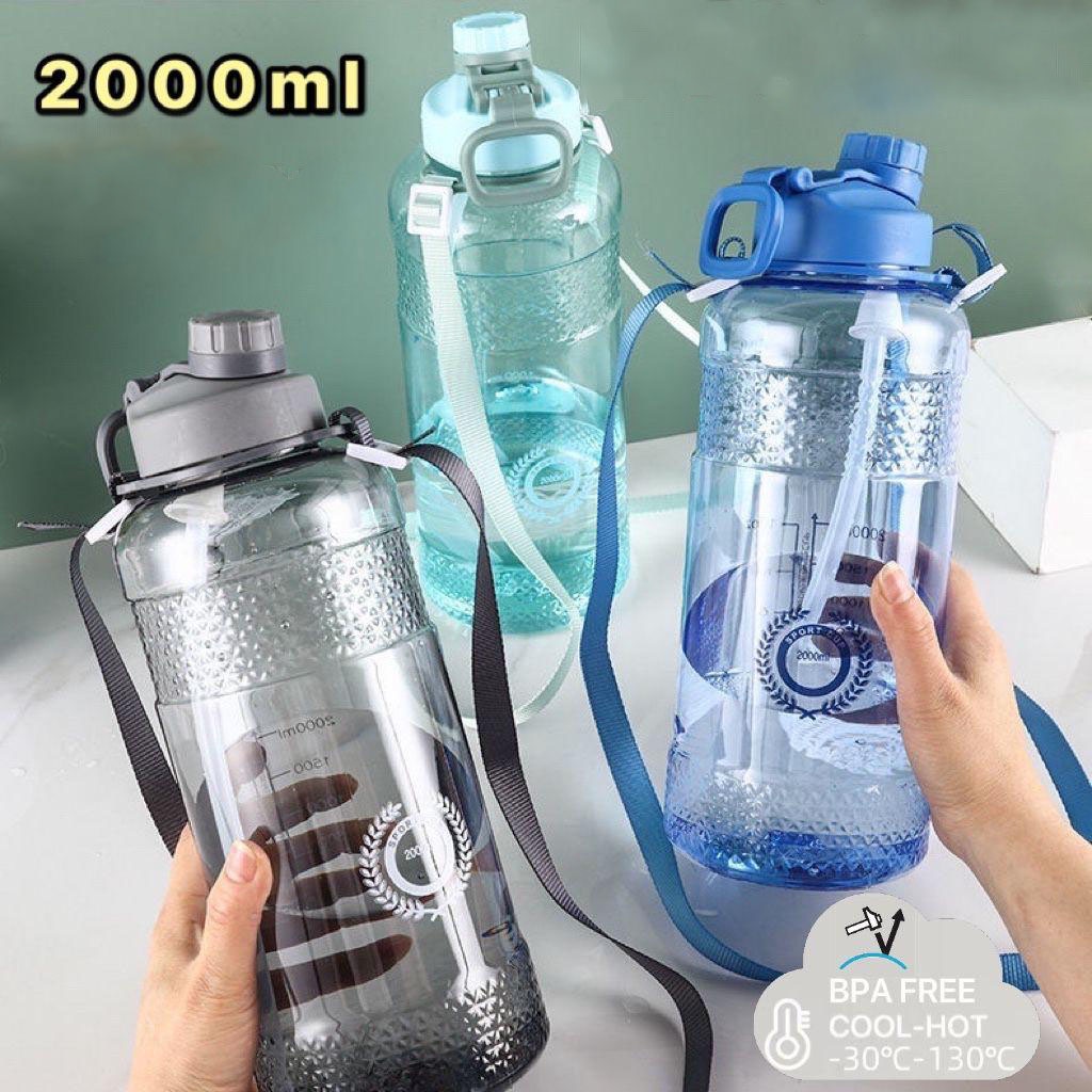 Botol Minum Jumbo Sport Cup 2 Liter Besar Dengan Strap Bahu Termos Air Premium