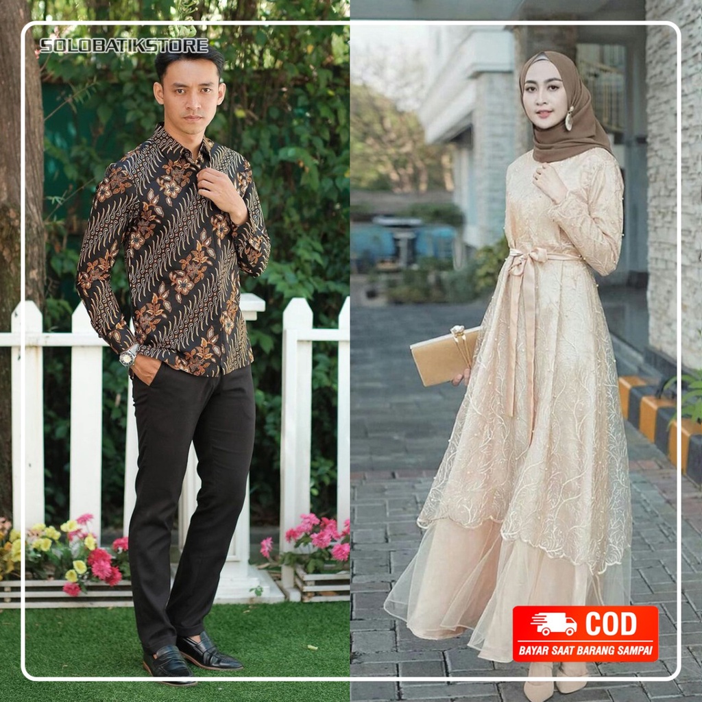 best seller couple batik gamis muslim sragaman  set gamis Brokat tille modern terbaru gamis kondangan Wisuda Nikahan Tunangan Resepsi nikah