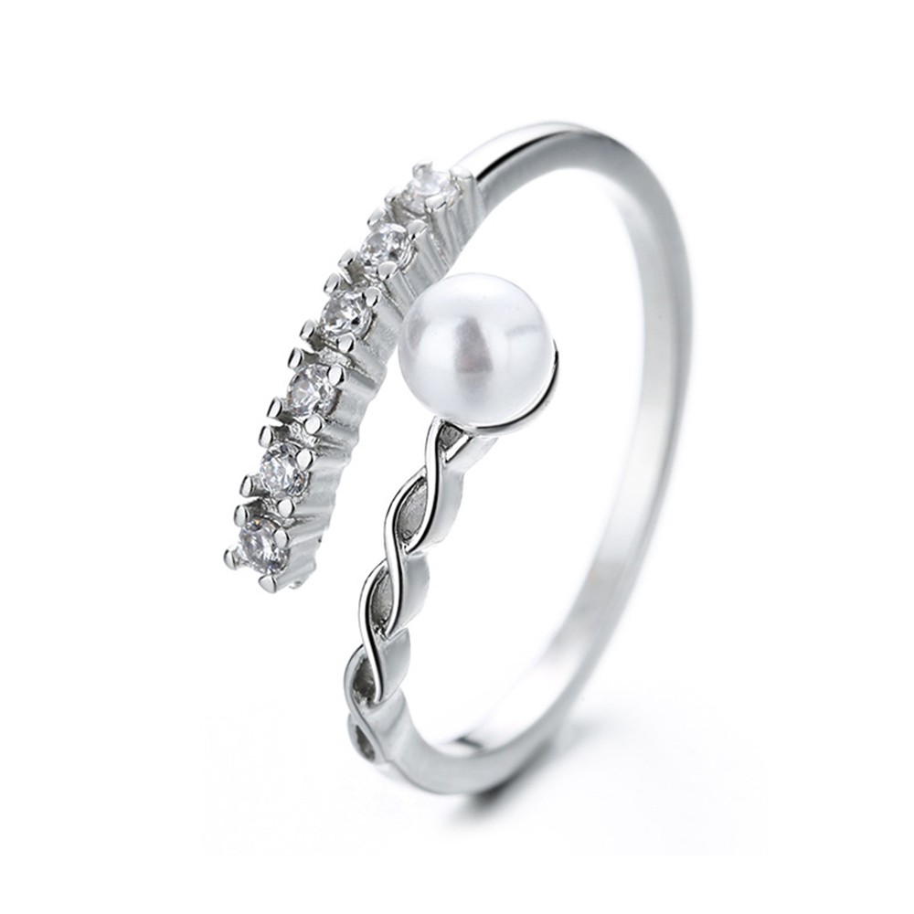 【COD Tangding】Adjustable Trend Fashion Jewelry Gift Simple Pearl  Zircon Opening Twist Ring