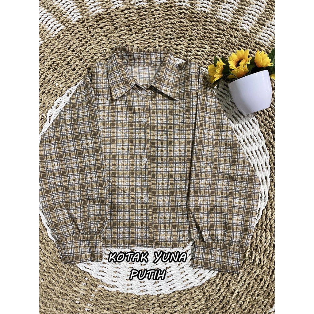 KEMEJA CROP LENGAN PANJANG TARTAN / KEMEJA KOTAK OVERSIZE CROPTY / CROP TARTAN SHIRT / KEMEJA LENGAN BALON