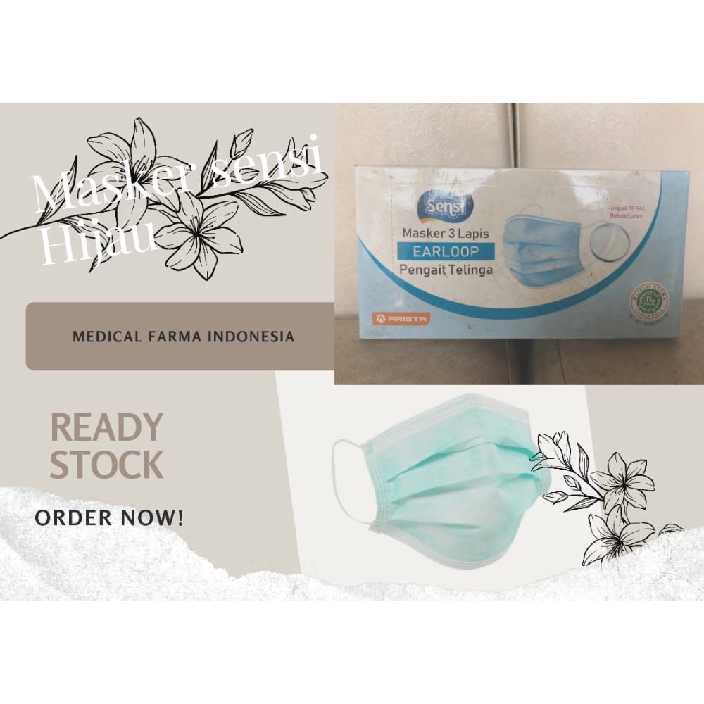 MASKER MEDIS SENSI 3 PLY HIJAU EARLOP ORIGINAL TERMURAH READY STOCK MEDICAL FARMA