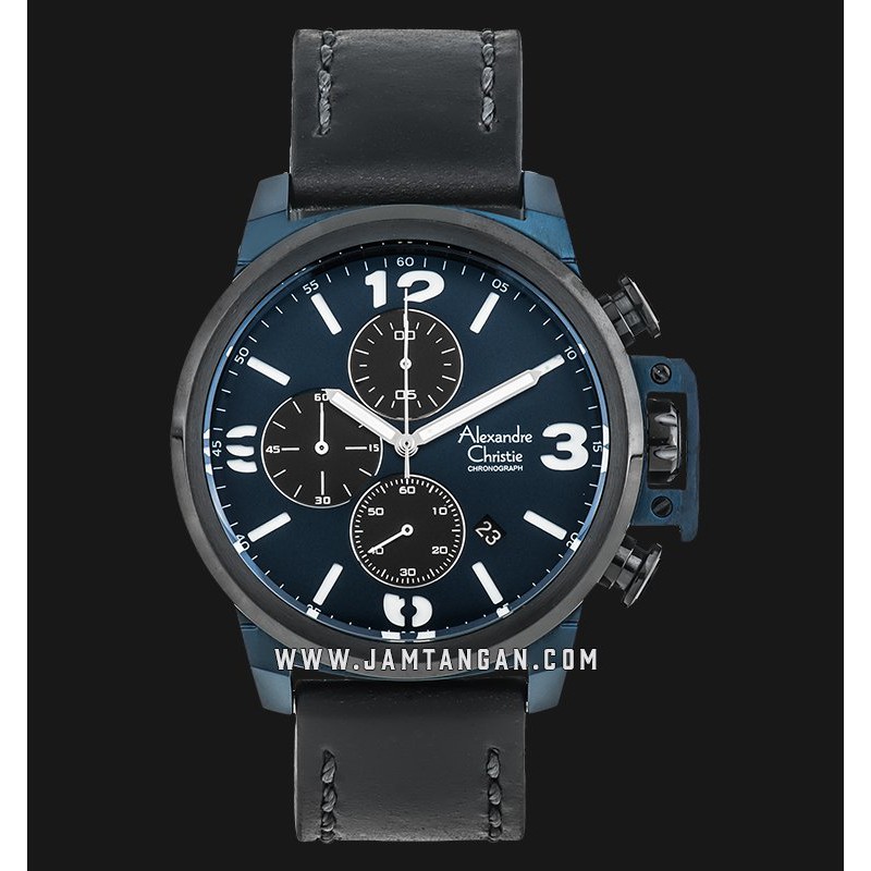 Alexandre Christie AC 6280 MC LUBBA Chronograph Man Blue Dial Black Leather Strap