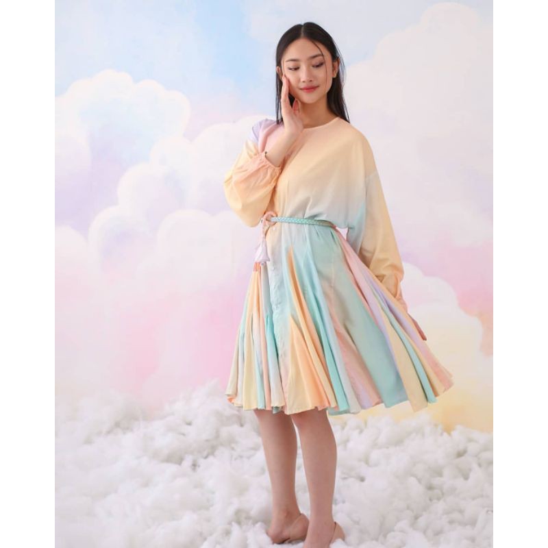 Vone Mujigae in Paris - Cherie Dress Mujigae - Rainbow L/XL - Dress Rainbow - Dress Midi