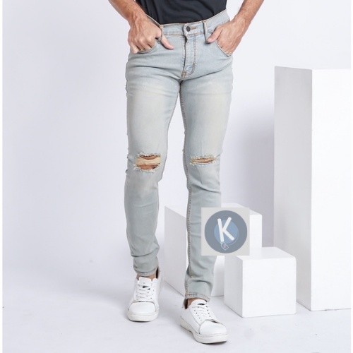 CELANA JEANS PRIA SOBEK PULL&amp;BEAR RIPPED SKINNY STRETCH LUTUT P&amp;B PULLANDBEAR SOFT PENSIL ROBEK PULL