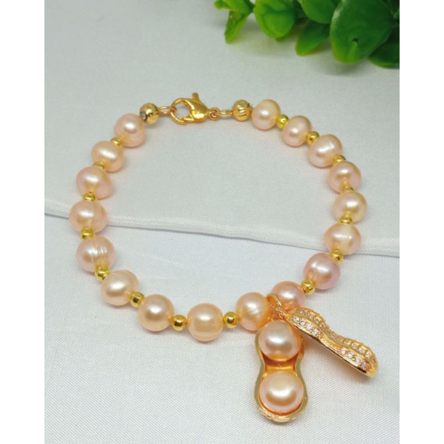 BERSERTIFIKAT GELANG MUTIARA AIR TAWAR LOMBOK BANDUL HIASAN KACANG GELANG MUTIARA ALAMI RHODIUM SILV