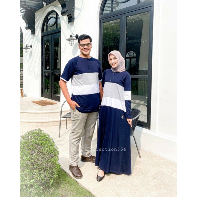 Navy mix 3 warna/gamis couple keluarga/baju pasangan/kaos couple family