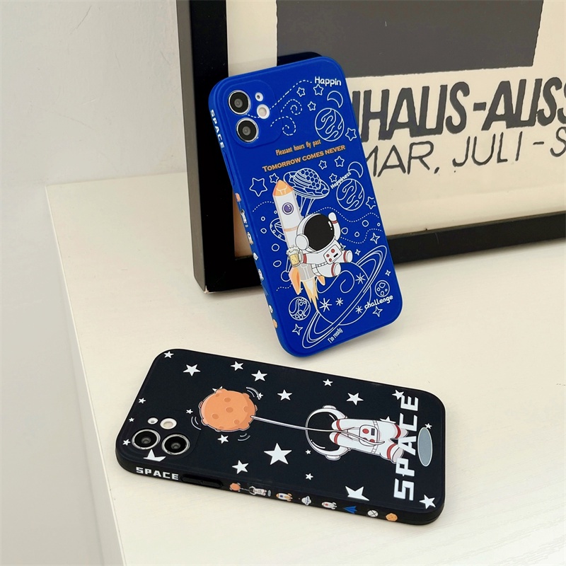 Soft Case Tpu Motif Kartun Astronot Untuk Iphone 13 12 11 Pro Max XS XSMax XR SE 7P 8P 8 7 Plus