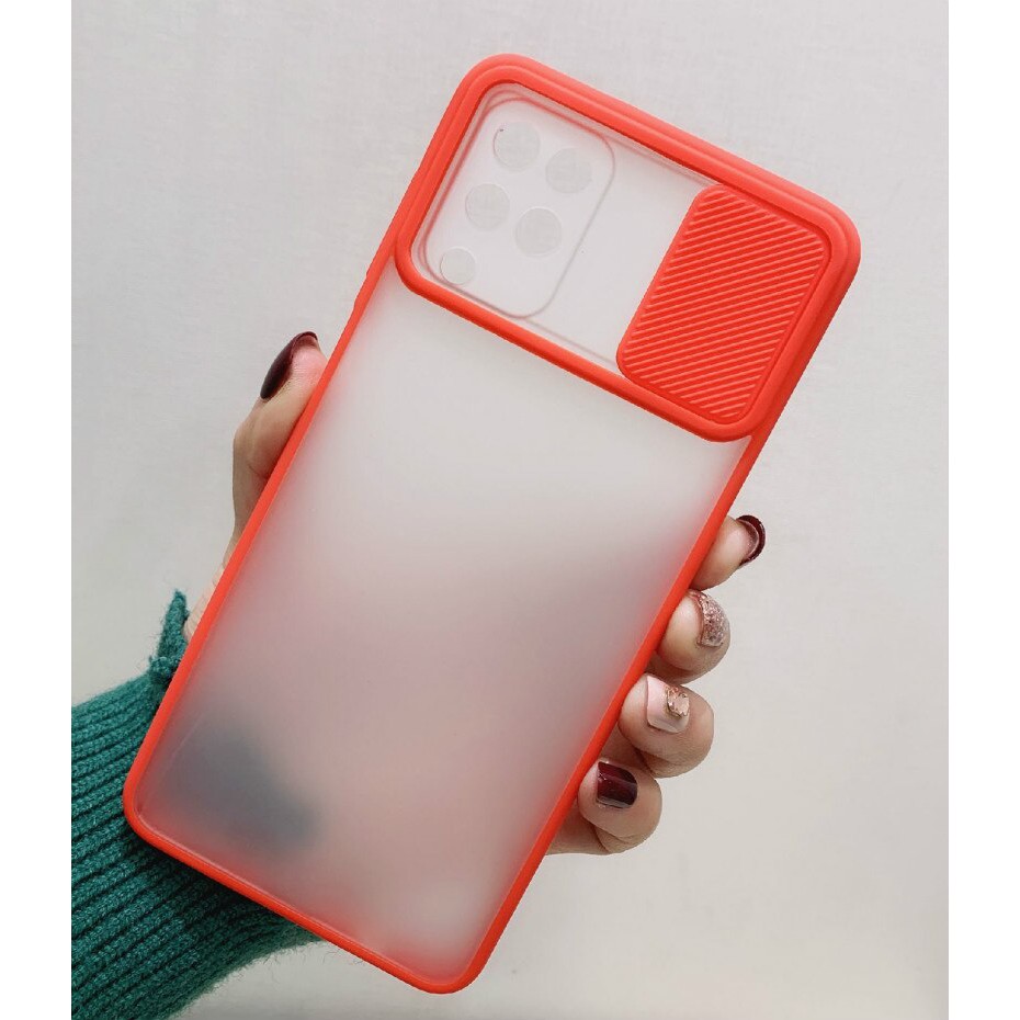 Samsung A22 A32 A52 A71 A72 4G 5G A12 A50 A11 M11 M12 A20S A21S A30S A50S Case Slide Camera Protector Sliding Cover Pelindung Kamera Siliding Geser Bumper Camshield Soft Softcase Hardcase Casing Dove Matte-(SLD CMR) MERAH