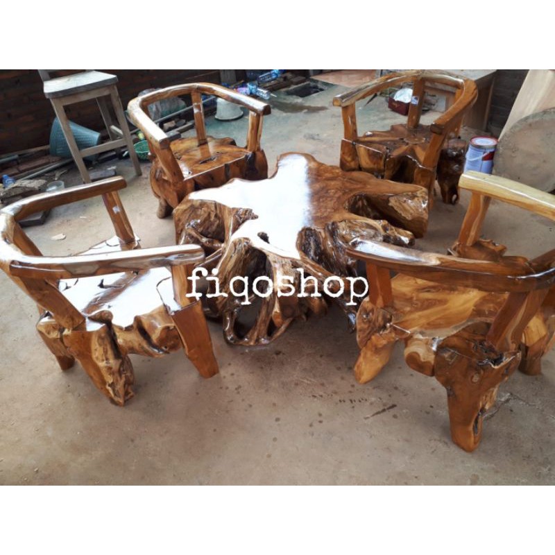Kursi Tamu Akar Set Meja Unik Bagus Kayu Jati Lawasan Furniture Jepara