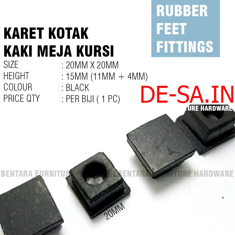 2CM Karet Kotak Pipa Hollow 20X20MM - Karet Hollow Hitam Kaki Meja Kursi Anti Slip Rubber Screw PaD