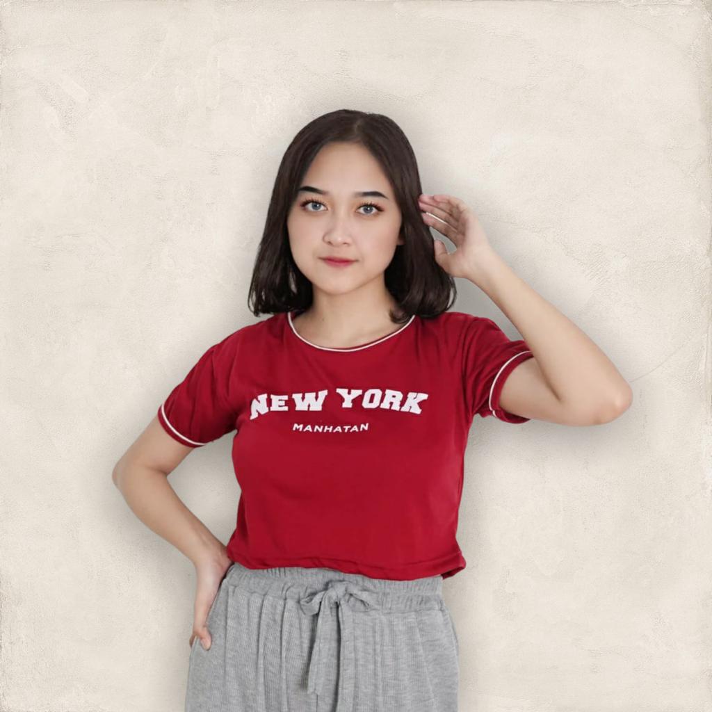 BEFAST - ZFS OOTD Kaos Crop SYANAZ / LIST CROP NEWYORK / Atasan Lengan pendek / Pakaian Wanita Terbaru 2022 / Kaos Crop Kekinian Remaja ABG / Crop Top Motif / Tshirt Casual Wanita / Kaos Santai Rumahan