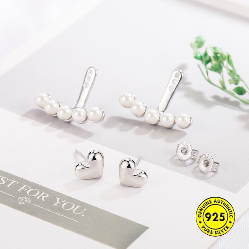 Anting Tusuk Silver S925 Anti Air / Karat Hias Mutiara Untuk Wanita U936