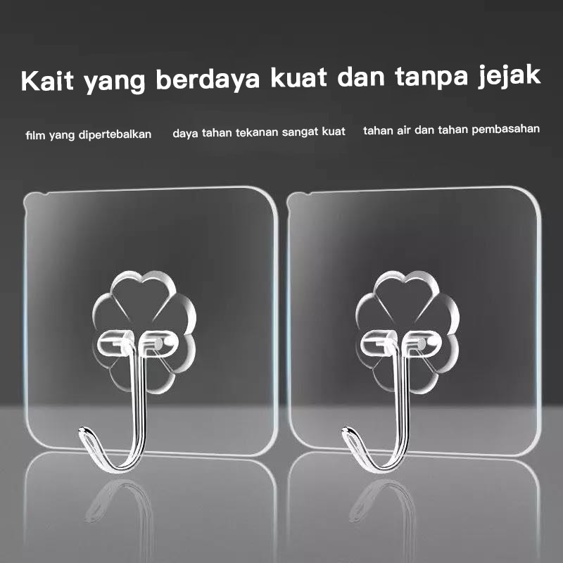 Gantungan kait lengket transparan mudah dipasang kamar mandi dapur