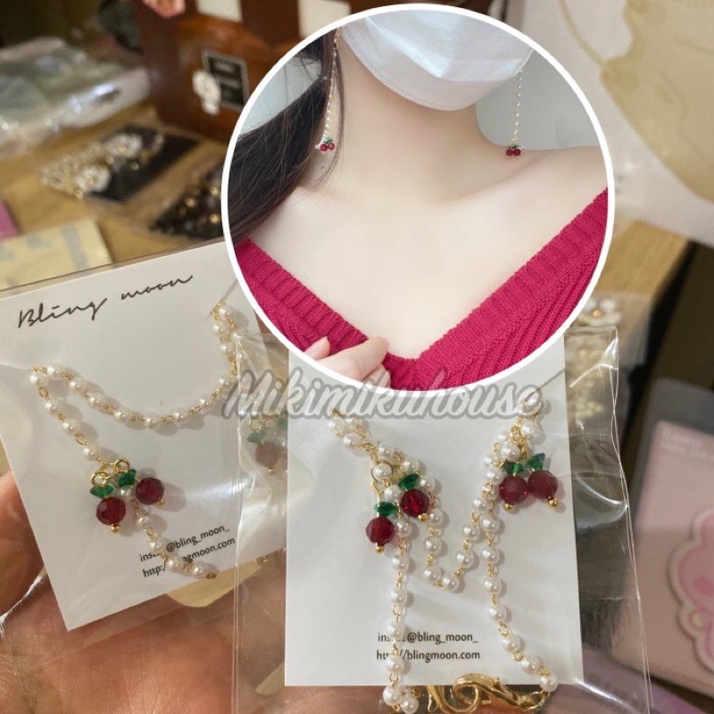 KOREA MASK STRAP CHERRY PEARL TALI MASKER RANTAI KALUNG MASKER LUCU ANAK RANTAI MASKER