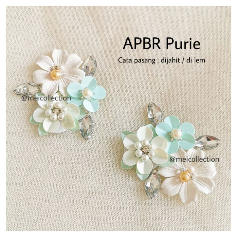 payet rangkai bunga 3d aplikasi lengan / pinggang / pundak kebaya APBR purie set minty green off whi