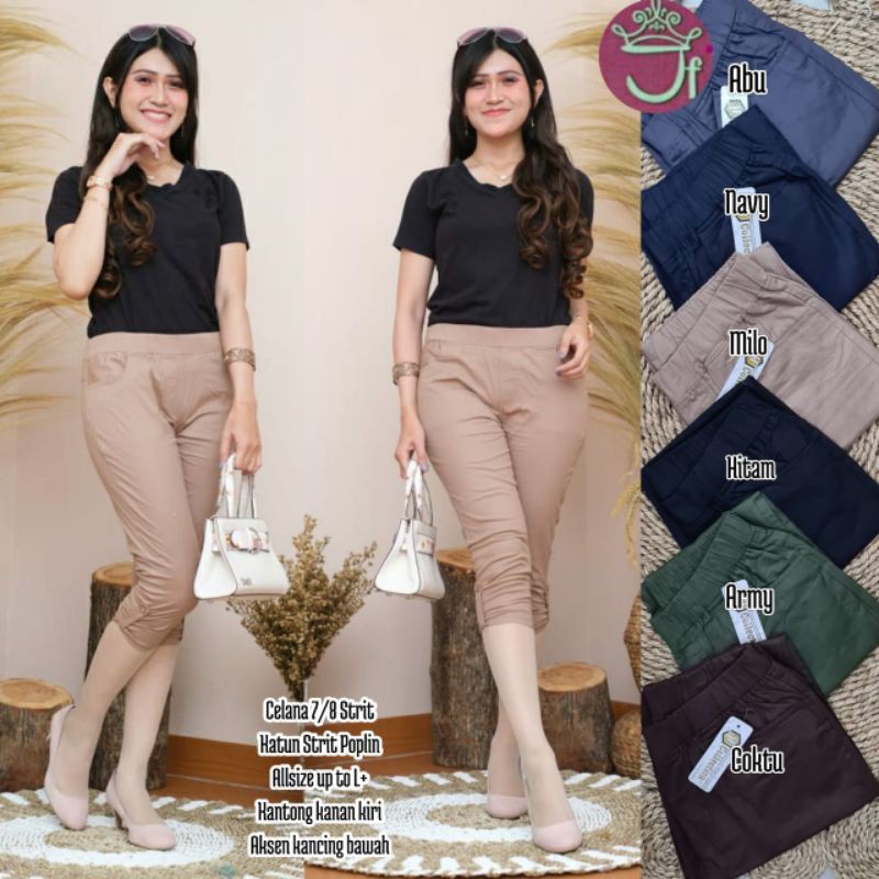 CELANA PENDEK KATUN JUMBO 7/8 (L5 &amp; XL) Celana Harem Pendek 7/8 Wanita Bahan Katun Strecth Melar