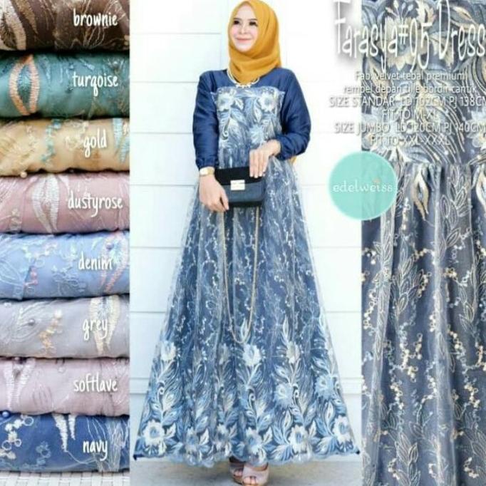 Gamis Tile Bordir Mewah Farasya 95 Dress Baju Lebaran Terbaru 2020
