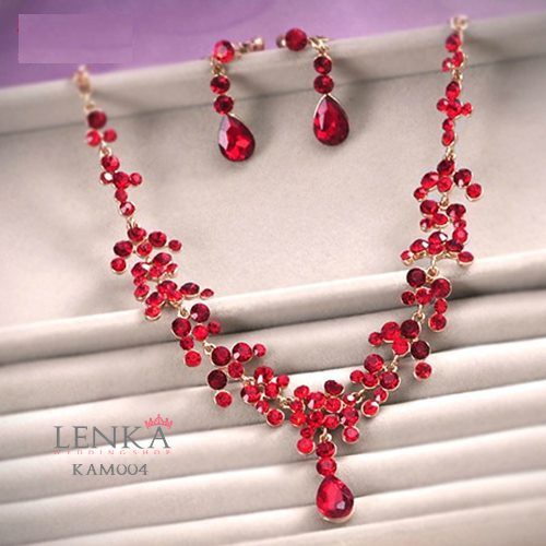 [SIAP KIRIM] AKSESORIS KALUNG ANTING SET PENGANTIN MERAH WANITA KAM004