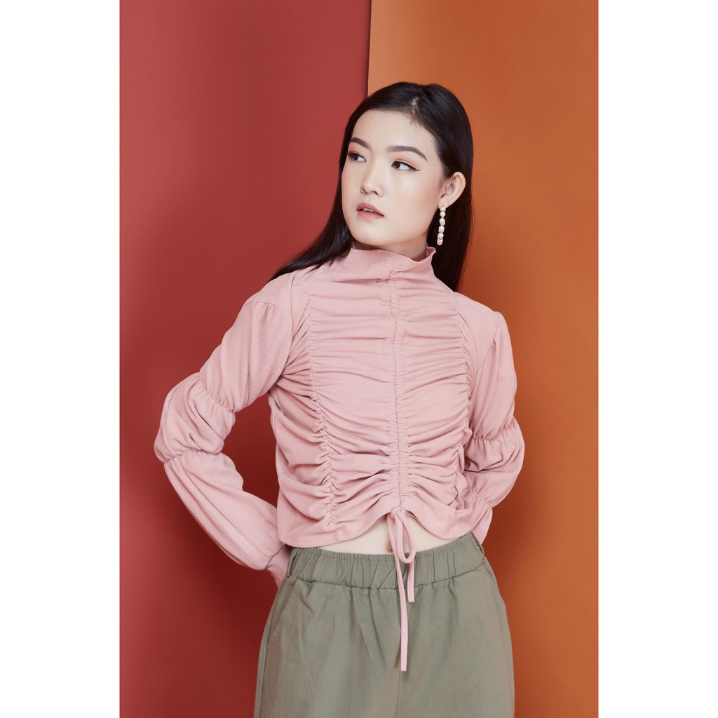 Peach Poppy Serena Top - Atasan Wanita Blouse Serut Lengan Panjang Balon