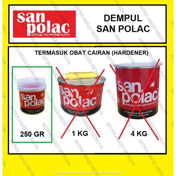 

Dempul SAN POLAC 250 GR + Obat Cairan / Spesial Polyester 250 GR