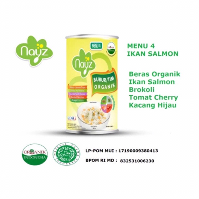 Nayz bubur organik menu 4 (salmon) kemasan kaleng 300gram