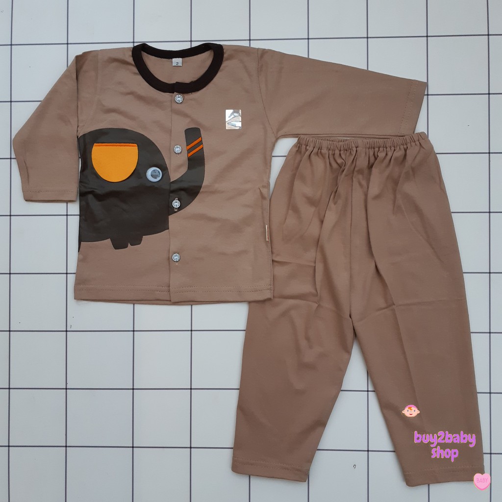 Setelan kaos panjang celana panjang elephant brown series Tom Pege 6-12 Bulan 1 PCS