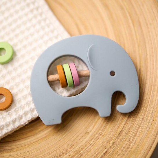 Crumbl Silicone Teether Rattle Stick Toy - Koala Elephant Mainan Toys Gigitan Anak Bayi Silikon Teething Toy-Elephant - Blue