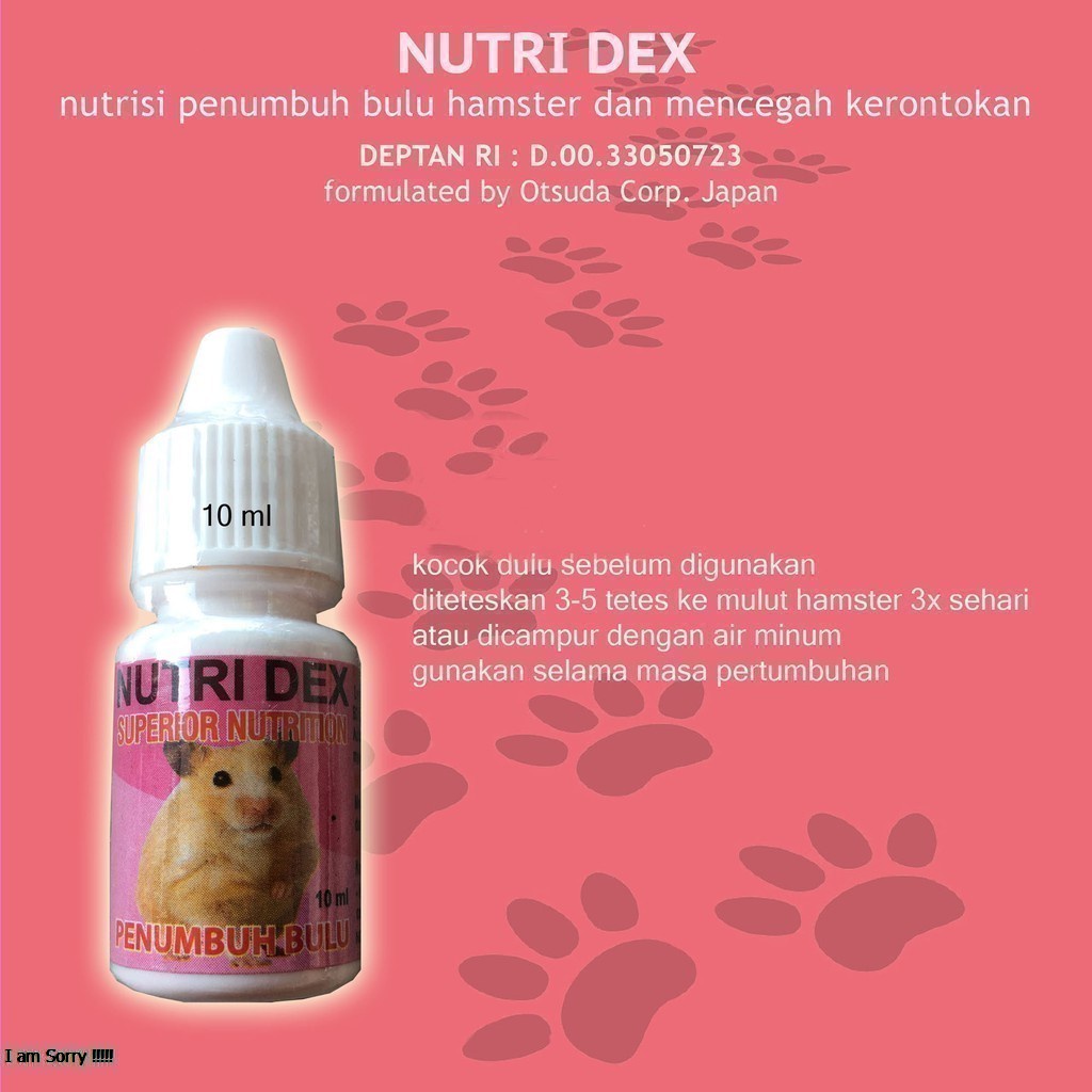 PENUMBUH BULU HAMSTER - NUTRI DEX 10 ML - SUPLEMEN NUTRISI BULU JADI MENGKILAP HALUS LEMBUT ANTI RONTOK BOTAK - NUTRIDEX - MURAH GARANSI KUALITAS ASLI ORIGINAL - ANIMAL VETERINARY TAMASINDO OBAT KESEHATAN &amp; VITAMIN HEWAN BINATANG PELIHARAAN MITRAPETLOVER