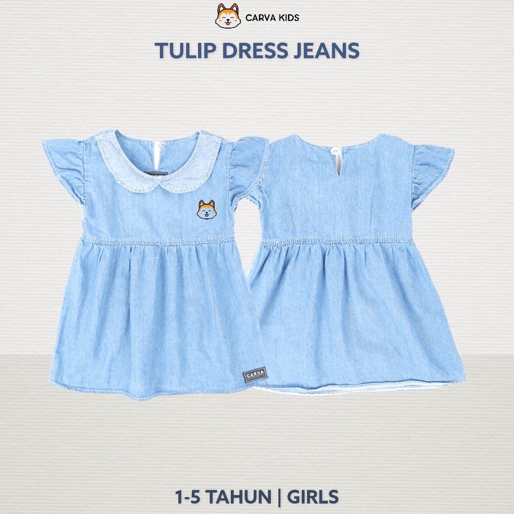 CARVA DRESS ANAK JEANS CEWE DRESS ANAK PEREMPUAN BAYI MOTIF TULIP BEST SELLER TERMURAH