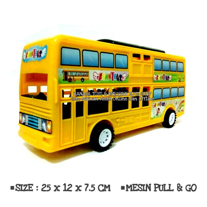 Mainan bus tingkat mobil mobilan pull and go