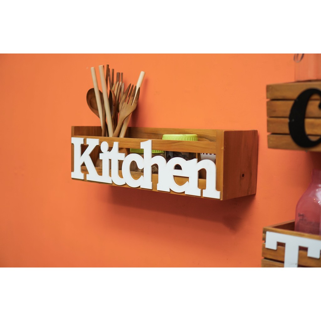 Rak Dinding Kayu Tulisan Kitchen Dekorasi Dinding