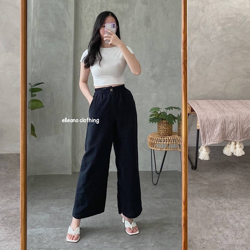 Elena Cullote Pants | Celana Panjang Kulot Wanita | Celana Panjang Linen Premium Highwaist | Linen Wide Leg Cullote Pants-3