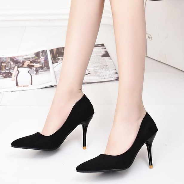 RYS - Pointed Toe Sepatu Korea Hak Suede Runcing Kantoran/Pesta - Ori Import