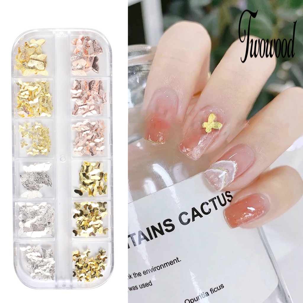 1 Kotak Ornamen Kupu-Kupu 3D Bahan Metal Tahan Karat Untuk Dekorasi Nail Art