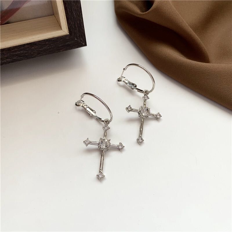 Cross Diamond Earrings Personality Temperament Retro