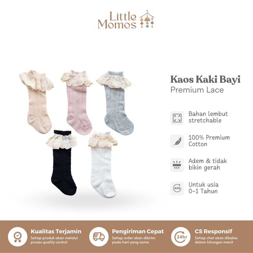 Little Momos Kaos Kaki Panjang Anak Bayi Renda 0-1 Tahun / Kaos Kaki Lace Anak Bayi Perempuan