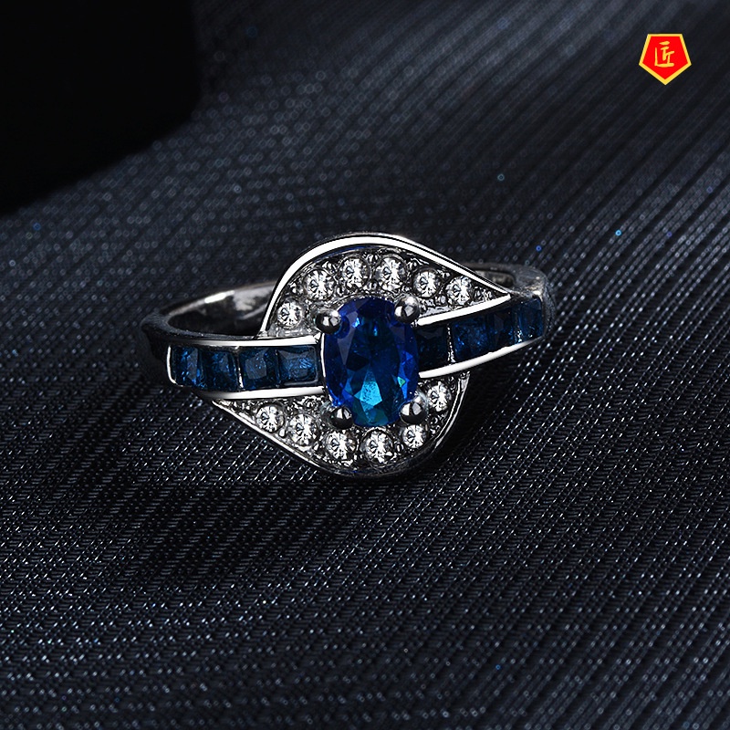 [Ready Stock]Fashion Blue Crystal Diamond-Studded Ring