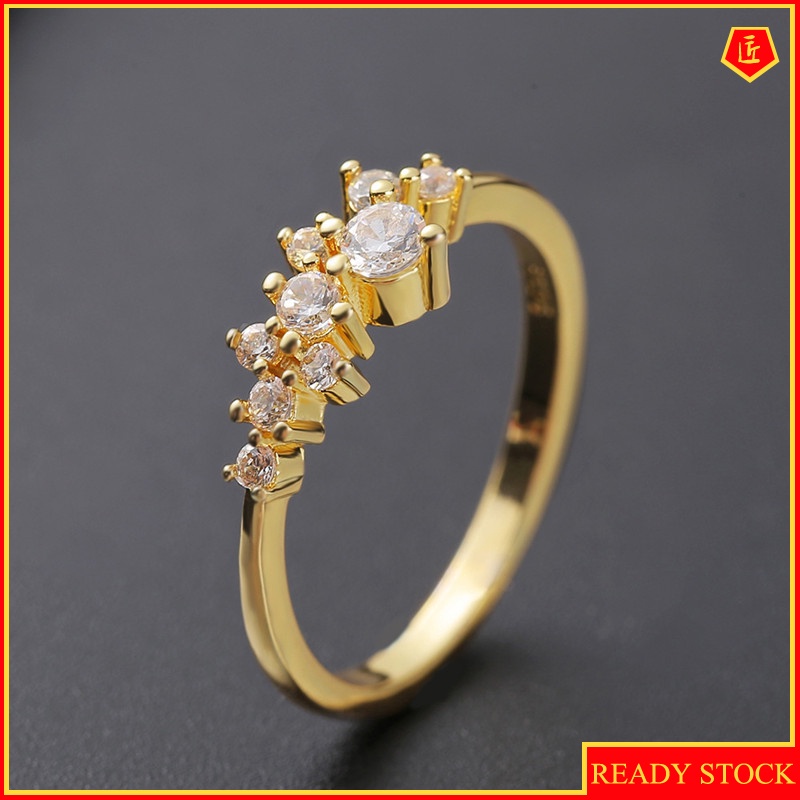 [Ready Stock]Simple Elegant 18K Gold Diamond-Studded Ring