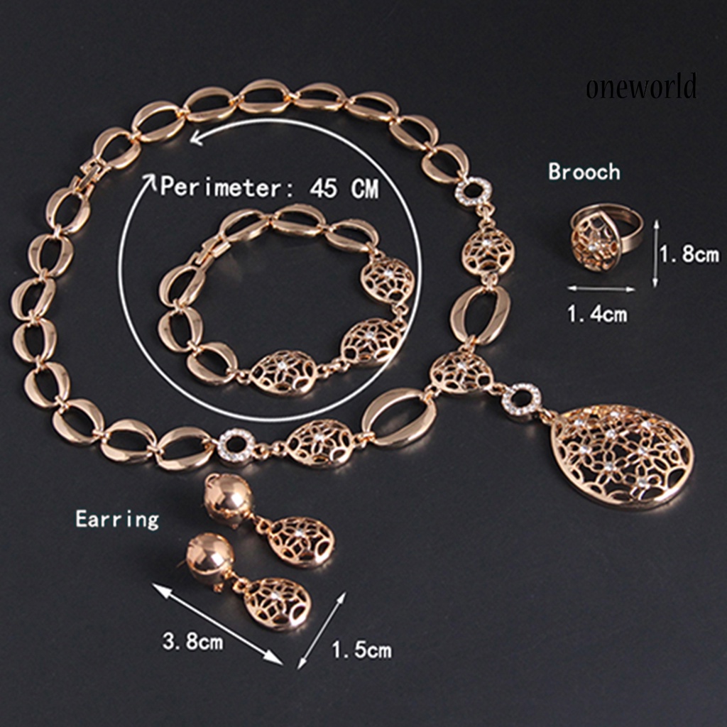 OW@ Women Waterdrop Hollow Statement Collar Necklace Ring Earrings Bracelet Set