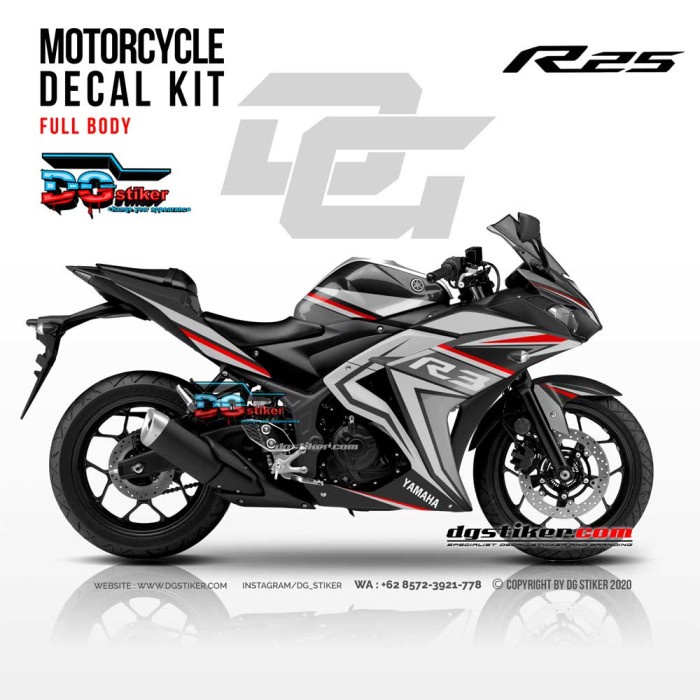 Decal sticker yamaha r25 Hitam Merah Elegan