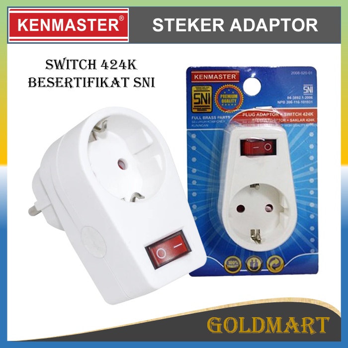 Steker Colokan Listrik 1 Lubang - Kenmaster Plug Adaptor + Switch 424K