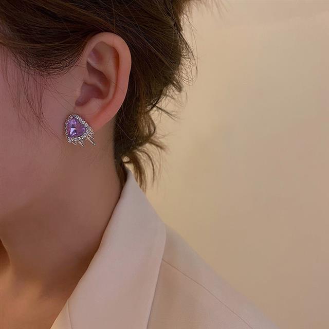 Purple love heart stud anting-anting sederhana dan kompak wanita anting-anting baru fashion online m