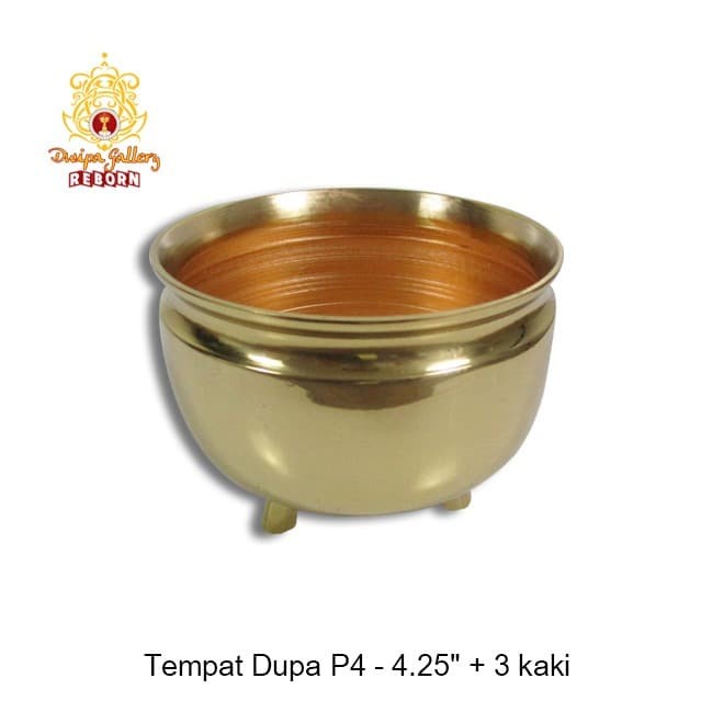 Hiolo (Tempat dupa/ Bokor) Kuningan P4 - 4.25&quot; + 3 Kaki