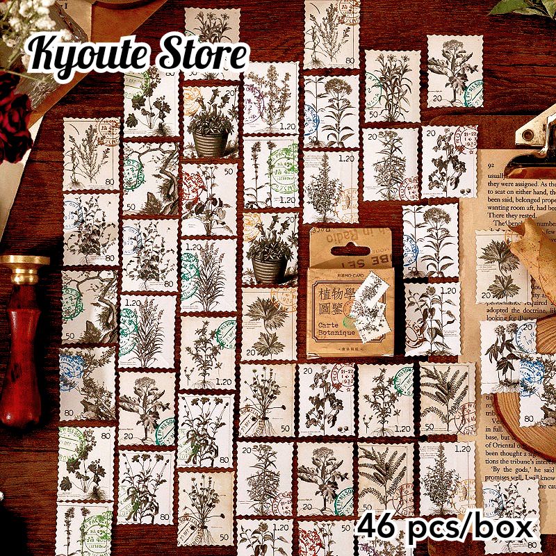 

46 pcs Sticker Plants Stamp Vintage Retro Letter Scrapbook Journal DIY Dekorasi Catatan Amplop Diary